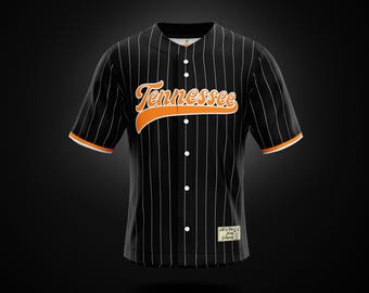 Vintage-Inspired Tennessee Collegiate Baseball Jersey - Pinstripe Embroidered Design in Black or White