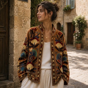 Handmade Boho Jacket | Vintage Suzani Embroidery Jacket, Kantha Short Coat