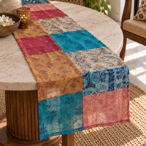 Boho Indian Table Runners | Handmade Patchwork Sari Silk Runner Lot, Vintage Home Decor