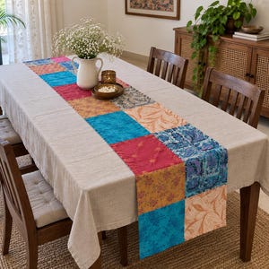 Handmade Silk Table Runner Lot | Indian Boho Floral Patchwork Runners, Vintage Home Decor