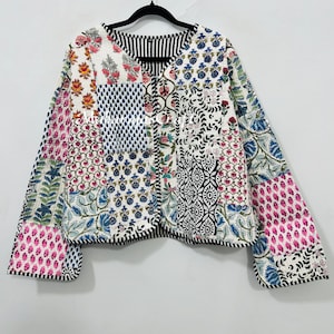 Cotton Patchwork Jacket | Handmade Boho Coat, Vintage Short Lightweight Soft Overcoat