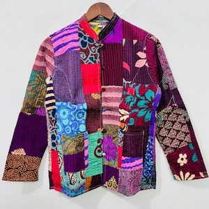 Quilted Silk Jacket | Indian Vintage Boho Patchwork Handmade Short Festival Coat, Gift For Her