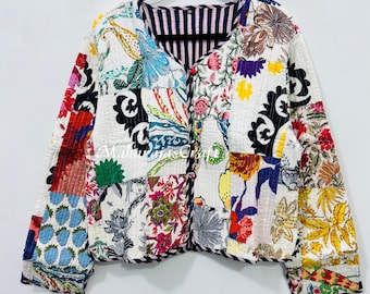 Vintage Patchwork-Mantel | Handgemachte Baumwolljacke, Boho Kurzer Leichter Festival Mantel