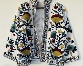 Boho Suzani Jacket | Boho Embroidered Cotton Floral Vintage Coat, Gift For Her