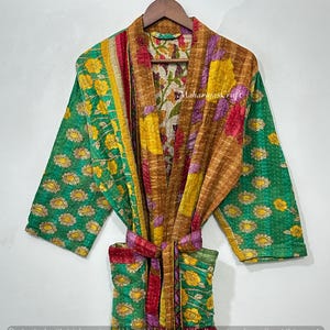 Boho Kantha Quilted Jacket | Handmade Cotton Patchwork Coat, Indian Vintage Long Overcoat, Women Jacket