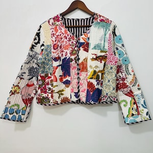 Indian Handmade Women’s Quilted Patchwork Jacket, Boho Cotton Kimono Vest, Handblock Print Indian Coat