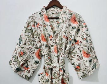 Cotton Kimono | Lightweight Floral Wrap, Boho Chic Kimono Cardigan, Summer Beach Cover-Up, Casual Layering Piece