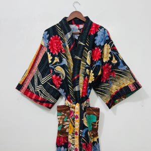 Handmade Kantha Jacket, Black Premium Vintage Jacket, Indian Kantha Quilted Robe,