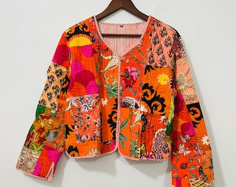 Handmade Indian Cotton Jacket, Quilted Patchwork Jacket,  Vest Jacket, Cotton Handblock  Print
