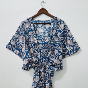 Handmade Indian Cotton Kaftan ,Boho Lounge Dress , Block Print Beach Cover Up,