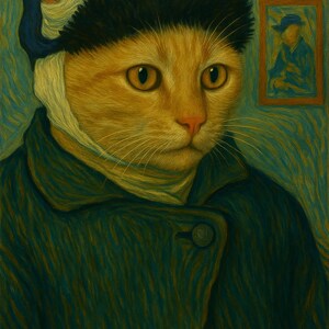 Custom Van Gogh Cat Portrait: Bandaged Ear Pet Art (Digital Download) image 2