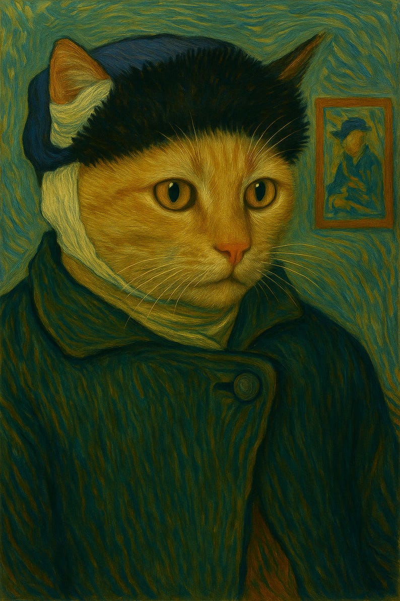 Custom Van Gogh Cat Portrait: Bandaged Ear Pet Art (Digital Download) image 2
