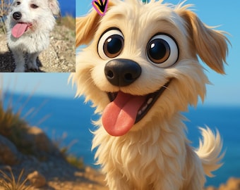 Digital Download -Custom Pixar Style Pet Portrait | Turn Your Dog into a Cartoon !