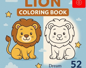 Digital Download - Lion Coloring Book – 52 Pages of Roaring Fun! | Instant Printable PDF