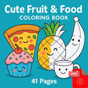 Digital Download - Digital Download - Cute Fruit and Food Coloring Pages for Kids – 40+ Printable Simple Fruit Designs