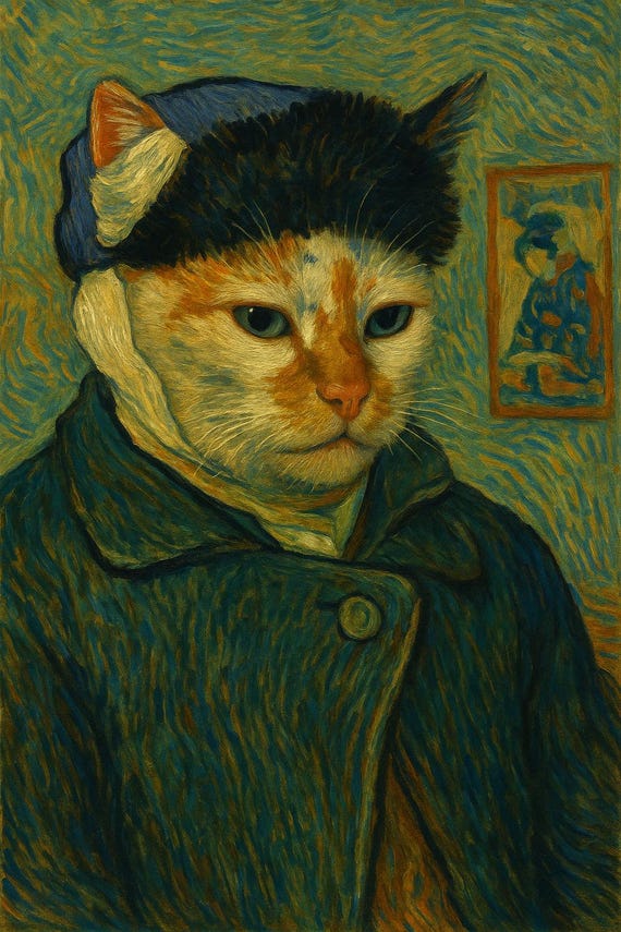 Custom Van Gogh Cat Portrait: Bandaged Ear Pet Art (Digital Download)