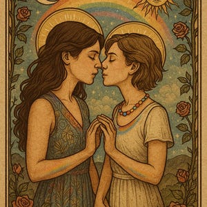 Die Liebende Tarot Karte | Queer Liebe Vintage digitale Kunst | Lesben Paar Digital Download