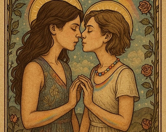 The Lovers Tarot Card | Queer Love Vintage Digital Art  | Lesbian Couple Digital Download