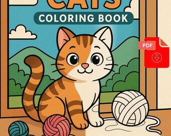 Digital Download - Cute Cats Coloring 70 Pages  – Printable PDF Activity Book – Fun & Adorable Kitty Art