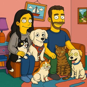 Digital Download - Custom Simpsons Style Pet & Couple Portrait