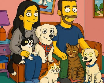 Digital Download - Custom Simpsons Style Pet & Couple Portrait