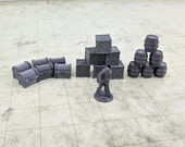 Crates Barrels Chests 6 of each, 28mm scale, Fantasy Terrain, Minis, Miniatures, Dungeon Terrain, Dungeons Dragons, RPG, Pathfinder, DnDs