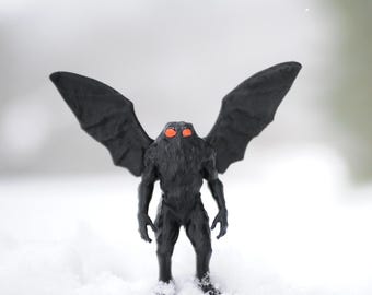 Mothman Figure | 3D Printed Black PLA, Glow Red Eyes
