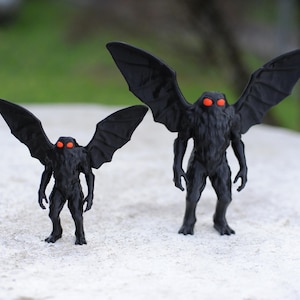 Mothman Figure – 7'' or 10'' Black PLA Cryptid with Glow-in-the-Dark Eyes