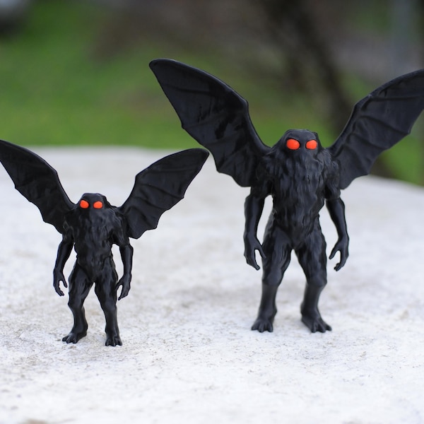 Mothman Figure – 7'' or 10'' Black PLA Cryptid with Glow-in-the-Dark Eyes
