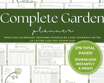 Garden Planner Printable, Complete Gardening Organizer, Planting Schedule, Plant Care Tracker, Digital Download, Gardening Gift for Gardener