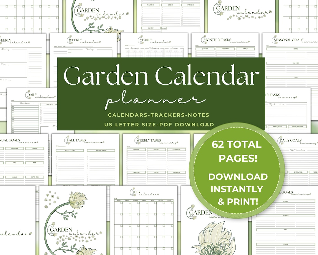 Garden Planting Calendar Planner Printable, Task Trackers | Garden ...