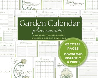 Garden Planting Calendar Planner Printable, Task Trackers | Garden Journal Notes Organizer | PDF Download | DIY Gardening Gift for Gardeners
