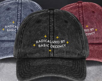 Geradicaliseerd door Basic Decency Cap | Basic Decency Dad Hat, Geborduurde Vintage Cap, Hat om het Patriarchaat te Bestrijden, Cadeau voor de Zondag, Zonnehoeden, Politiek