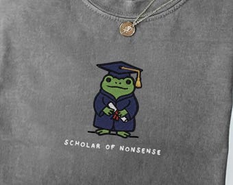 Graduation Gift Embroidered Frog Meme Shirt | Custom graudation gift for doctor, phd graduation college graduate ren faire shirt cottagecore