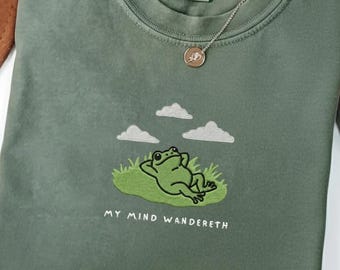 Embroidered Frog Meme Shirt Cottagecore Embroidery | Cute frog t shirt frog tee ren faire shirt, renaissance shirt cottagecore chaos huzzah