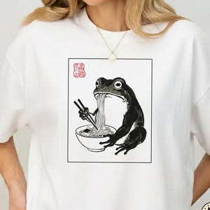 Japans ramen shirt Retro Kikker T-shirt | Ramen shirt, chagrijnige kikker, wabi sabi niet-onder de indruk zijnde kikker, Matsumoto Hoji kikker, ramenliefhebber moeder noedel shirt