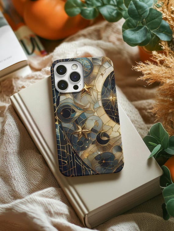Phone Case Stained Glass Cathedral Aesthetic Celestial Phone Case Moon & Stars Handyhülle iPhone 16 15 14 13 Pro Max Plus Mini Gift for Her