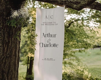 Benutzerdefinierte Leinen Hochzeit Willkommensschild, personalisierte Stoff Banner