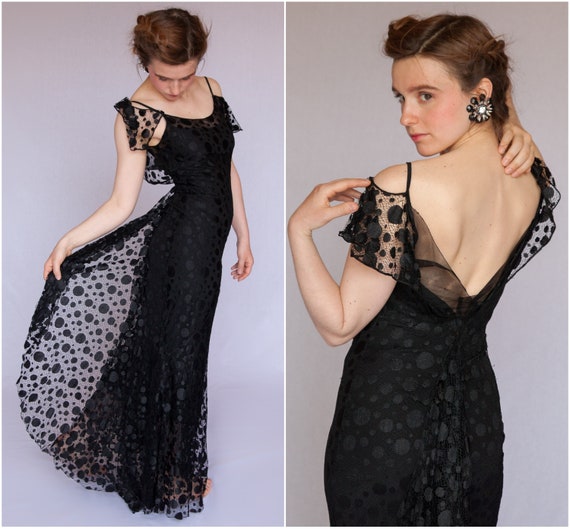 1930 French Polka Dots Lace Dress