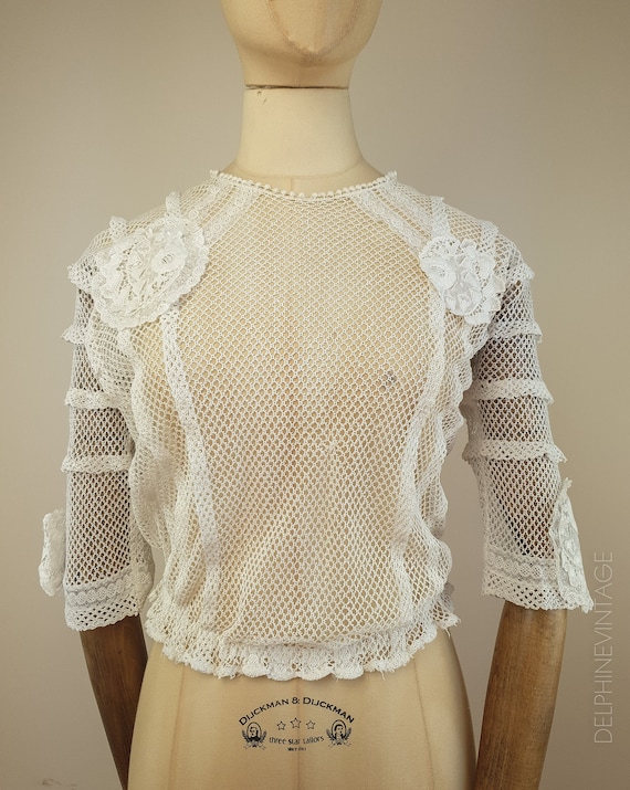 Edwardian Blouse / Fishnet Blouse / Embroidered Bl