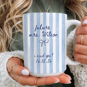 Personalized Future Mrs Mug, Custom Name & Date Striped Coffee Mug, Engagement Gift, Bride to Be Gift, Bridal Shower Gift, I Said Yes Mug