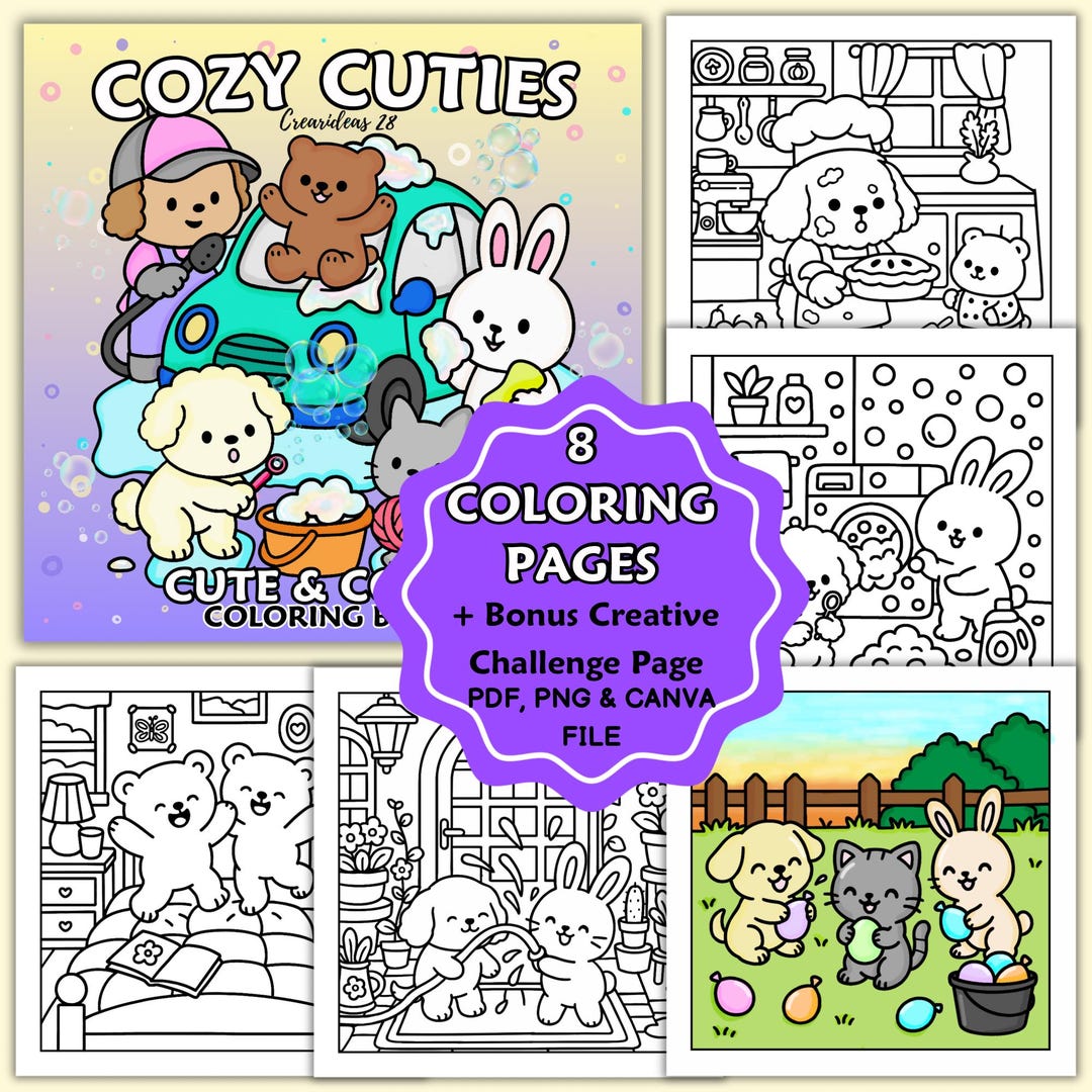 Cozy Cuties Coloring Pages PDF – Cute Cozy Coloring for Stress Relief ...