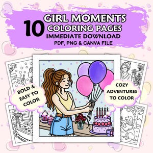 Cozy Girl Coloring, Cute Girly Coloring Pages for Teens & Adults, Stress Relief, Inspirator Color Pages, Aesthetic Book, Digital Download