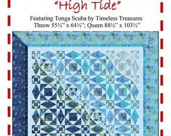 High Tide Quilt Pattern, The Fabric Addict HT22, Yardage Friendly Storm at Sea Throw Queen Bed Quilt Pattern, Karen Schindler Bialik