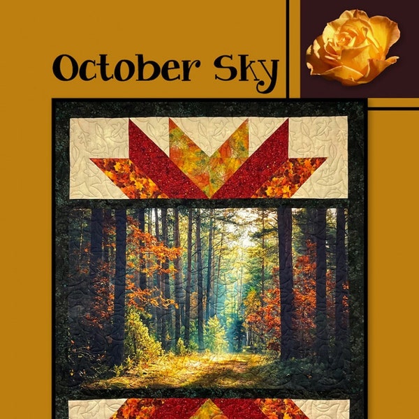 October Sky Quilt Pattern, Villa Rosa Designs VRDRC229, Fabric Panel Friendly Pattern, Easy Lap Throw Quilt Pattern, Panel Frame Pattern