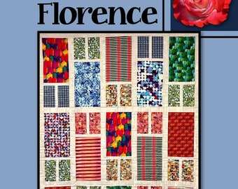 Florence Quilt Pattern, Villa Rosa Designs VRDRC236, 12 Fat Quarter FQ Friendly, Modern Throw Lap Quilt