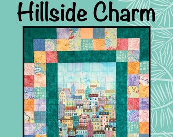 Hillside Charm Quilt Pattern, Villa Rosa Designs VRDSP010, Charm Square Fabric Panel Friendly Lap Throw Quilt Pattern, Panel Frame Pattern