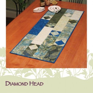 Diamond Head Table Runner Pattern, DFTR-40, Fat Quarter Friendly Pattern, Modern Quilted Table Decor, Dragonfly Fiberart