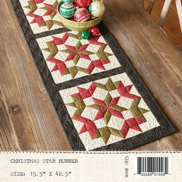 Christmas Star Runner Pattern, Buttermilk Basin BMB1875, Christmas Xmas Table Runner Pattern, Holiday Quilt Pattern, Patterns for Yardage,