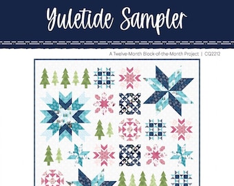 Yuletide Sampler BOM Quilt Pattern, Cora's Quilts CQ2212, Yardage Friendly Christmas Xmas Trees Stars Oversized Throw Quilt Pattern